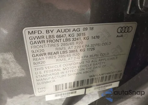 2019 Audi Q7 55 Premium/55 Se Premium z USA, uszkodzony, nr VIN WA1LAAF74KD011383